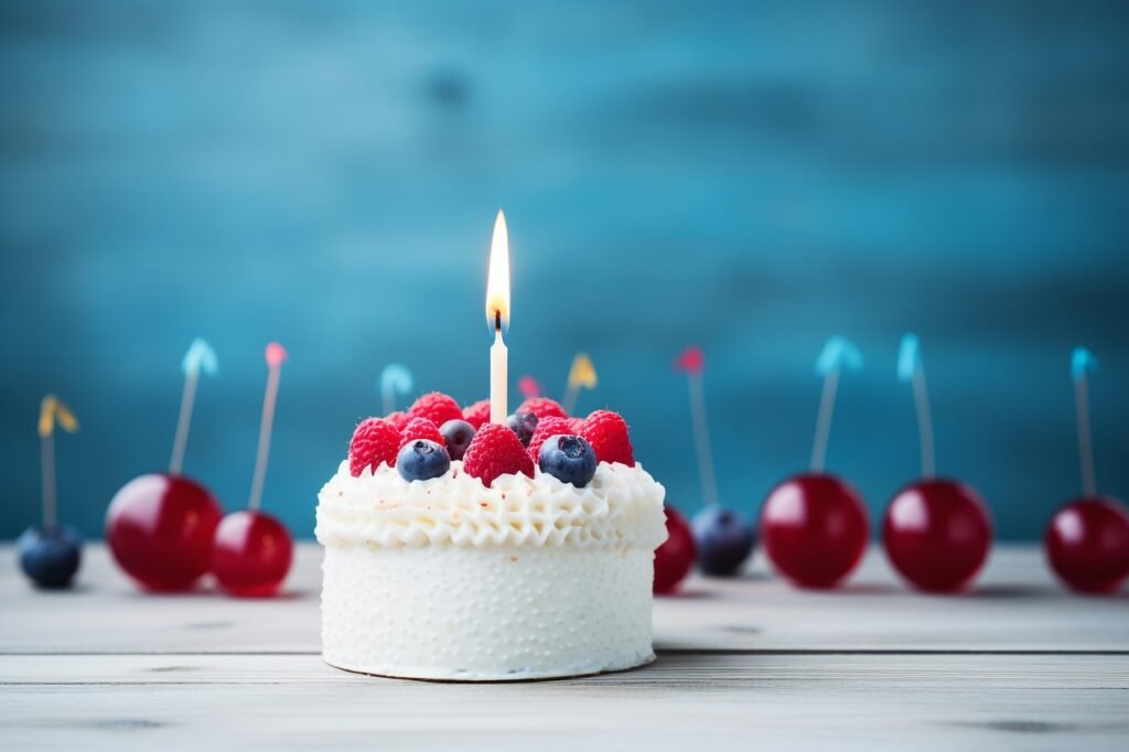 cake, berries, candle, sponge cake, sweet, delicious, fruits, celebration, red velvet, party, celebrate, event, happy birthday, dessert, ai generated